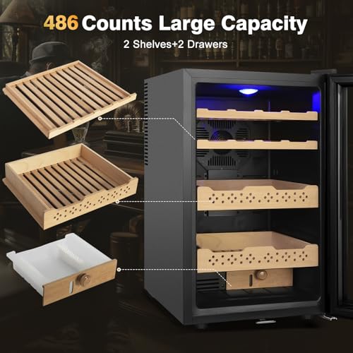Electric Cooler Cabinet 35L with Temperature and Humidity Control, Spanish Cedar Wood Shelves and Safety Lock S887