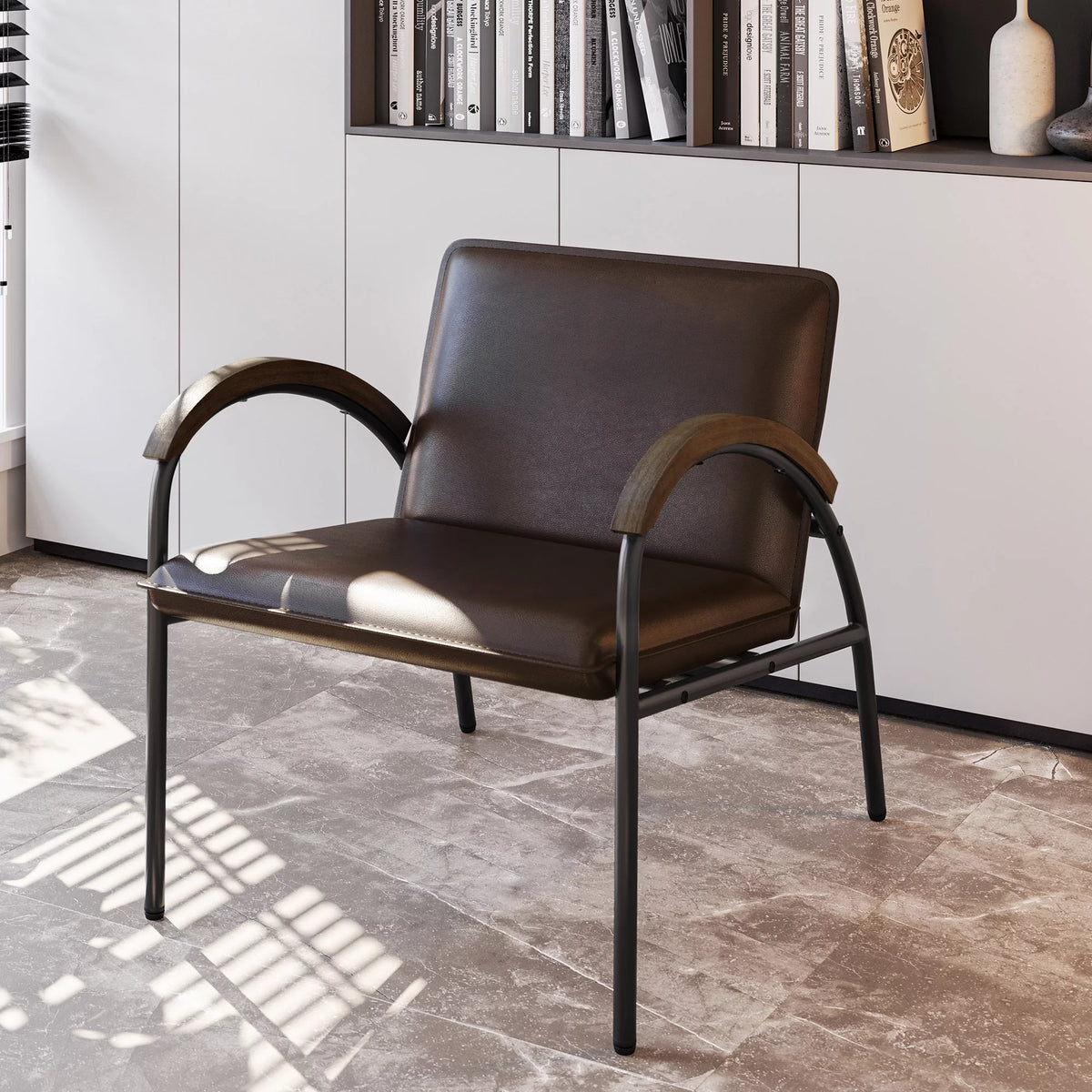 Brown Faux Leather Accent Chair W9129