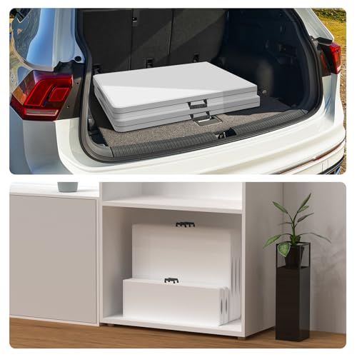 White 6 ft Folding Table Set with 2 Benches F5471