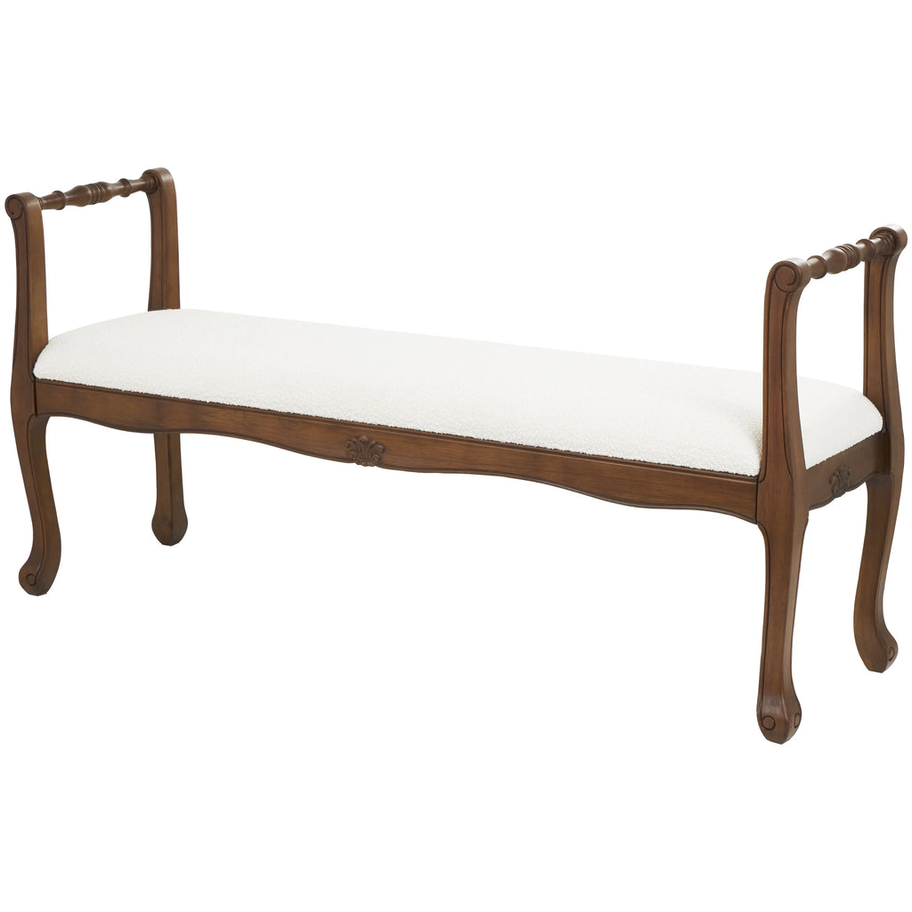 Fabric Arm Bench with Brown Wood Turned Legs C139285