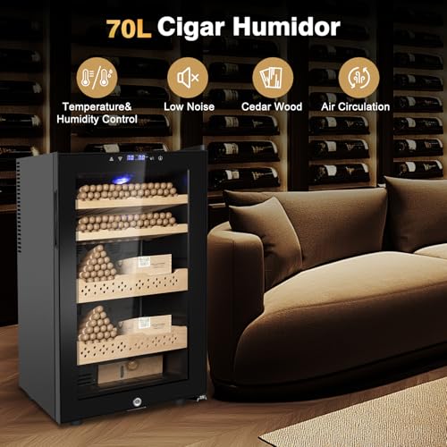 Electric Cooler Cabinet 35L with Temperature and Humidity Control, Spanish Cedar Wood Shelves and Safety Lock S887