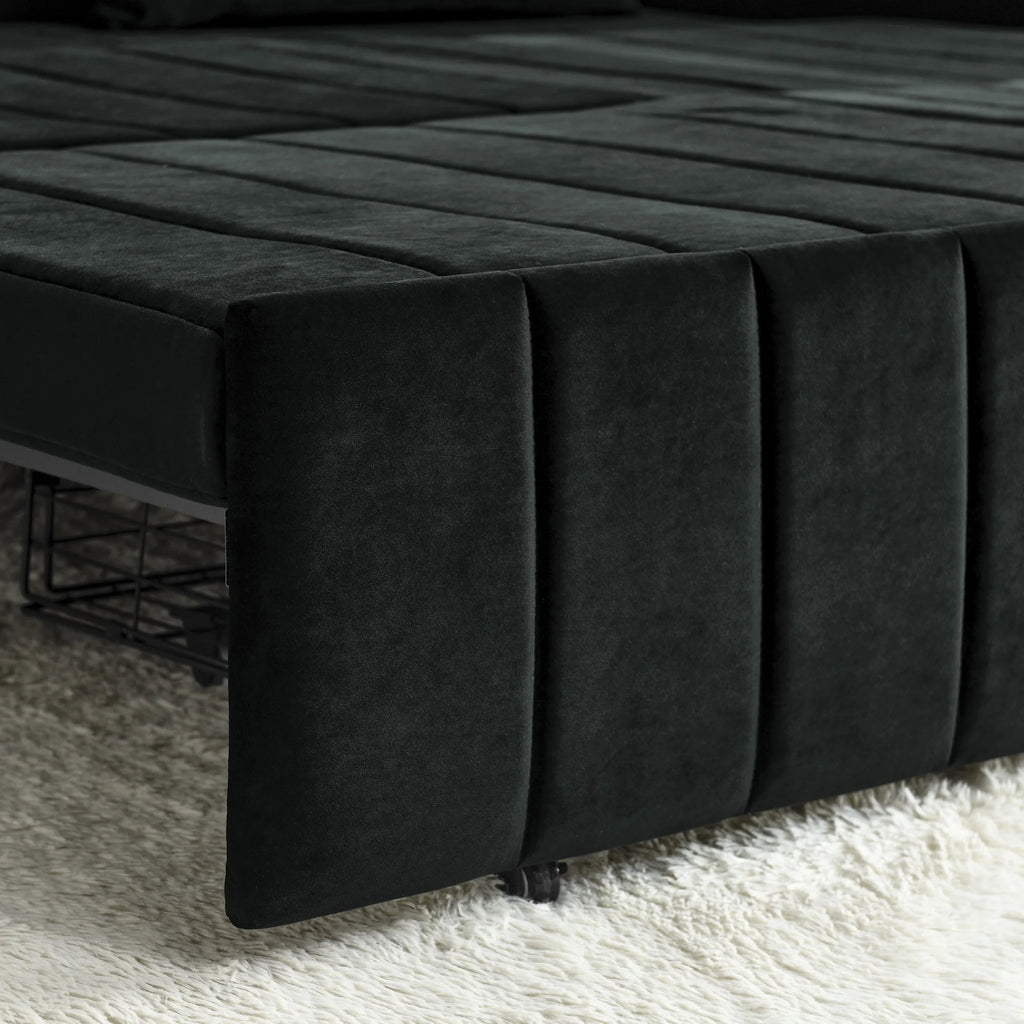 Black 3-in-1 Convertible Sleeper Sofa Bed with Two Drawers and Two Pillows P355530