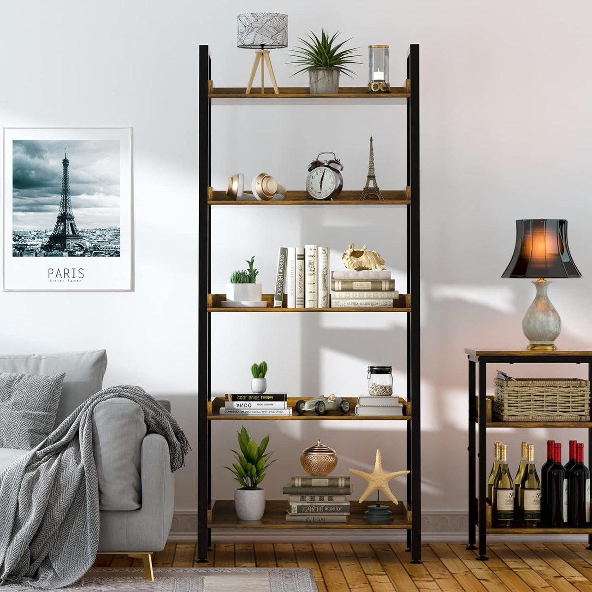 Adjustable Wood and Metal Bookshelf C2066