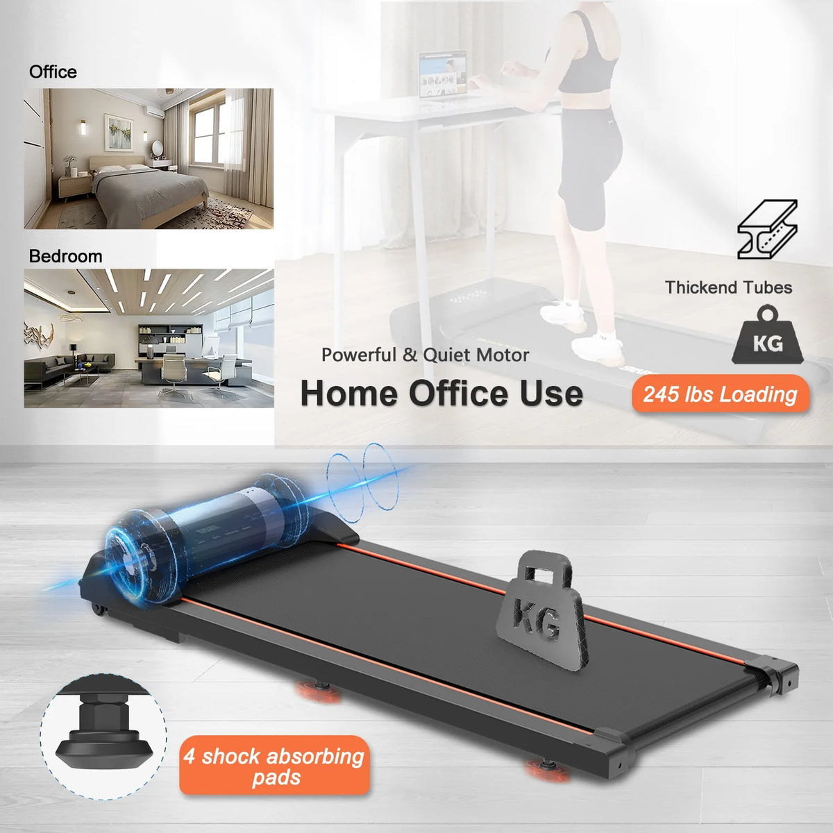 Under Desk Treadmill with LED Display and Remote Control U54007