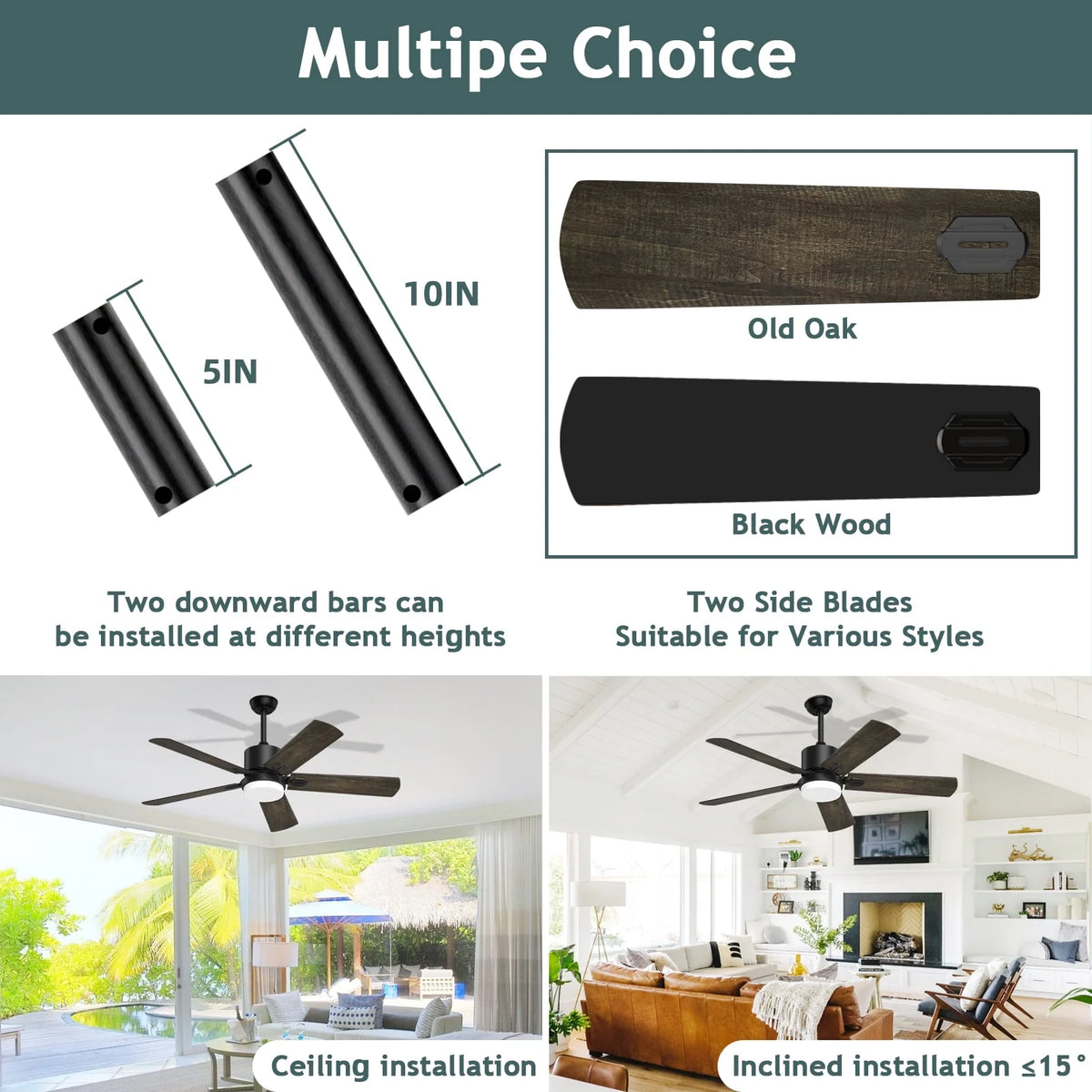 Ceiling Fan with Light and Remote Control, 52 '' 6-Speed Reversible 5 Wood Blades C25541