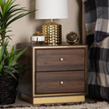 Walnut Brown Wood and Gold Metal 2-Drawer Nightstand F96707