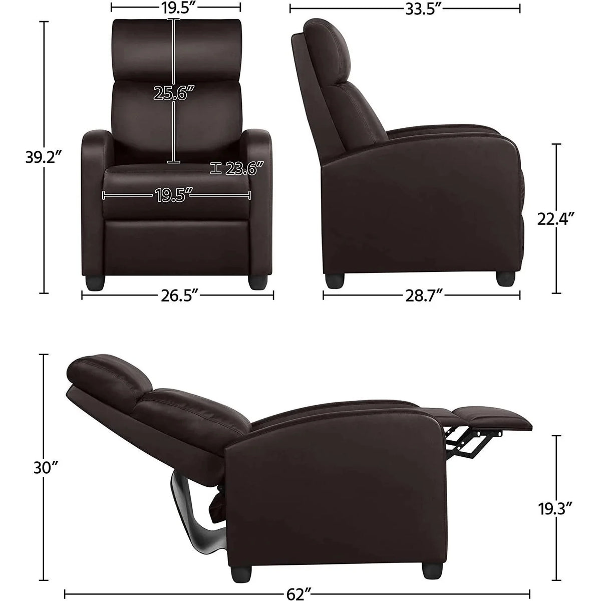 Dark Brown Faux Leather Recliner Chair R940