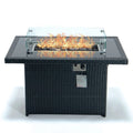 Black Wicker Propane Fire Pit Table with Glass Shield and Lid W4859