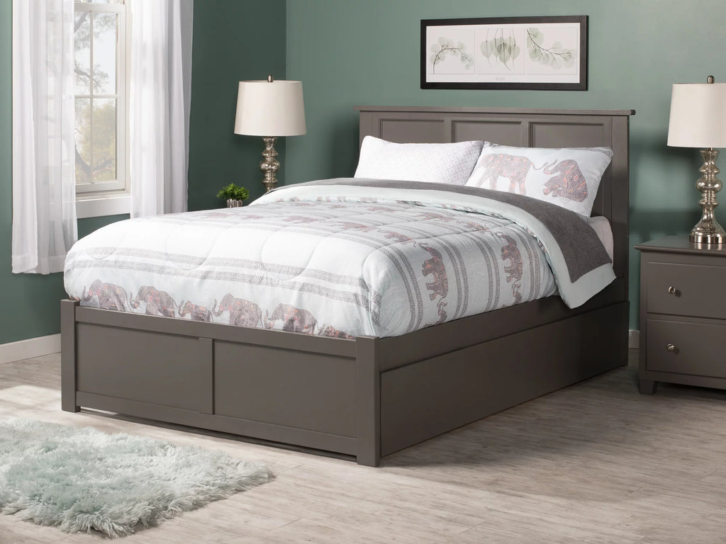 Grey Full Platform Bed with Trundle Bed H2078