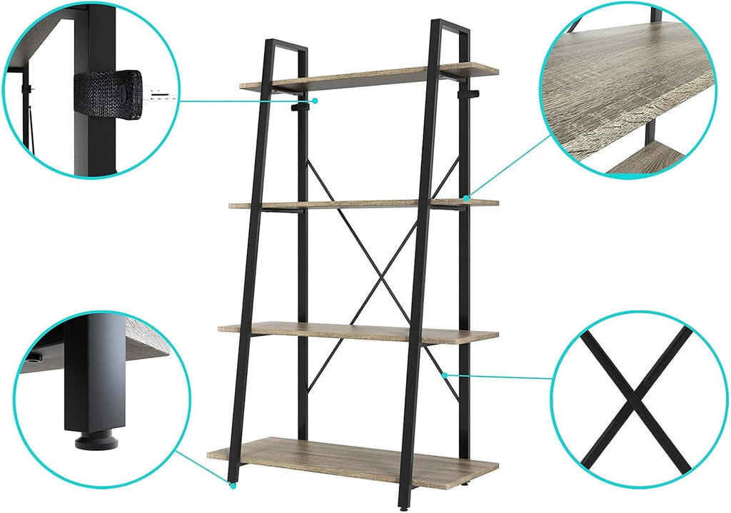 4-Tier Wooden and Metal Ladder Shelf Bookshelf C951562