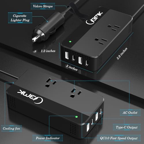 200W Car Power Inverter DC 12V to 110V AC with 4 USB Ports Black F16216