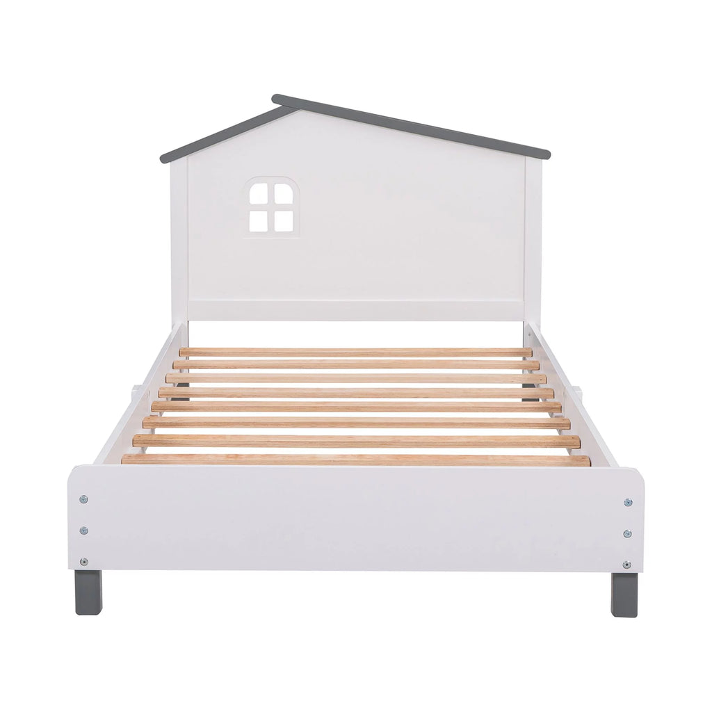 Twin Size Wood Platform Bed with House-shaped Headboard V8939