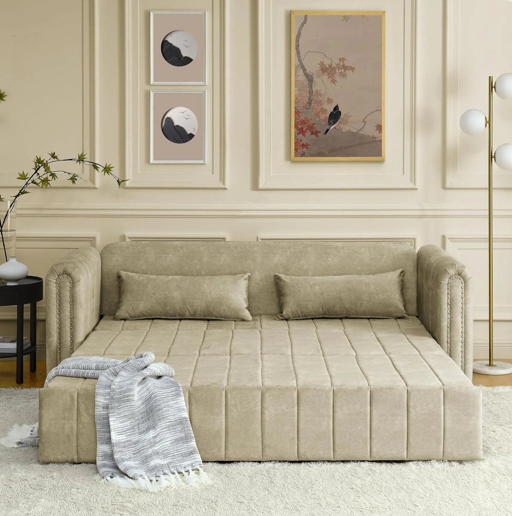 Black 3-in-1 Convertible Sleeper Sofa Bed with Two Drawers and Two Pillows P355530