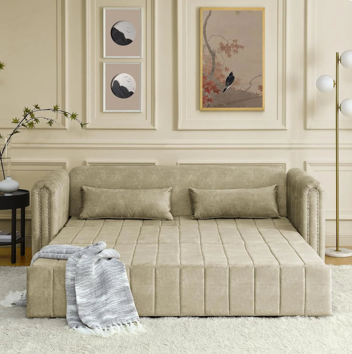 Black 3-in-1 Convertible Sleeper Sofa Bed with Two Drawers and Two Pillows P355530