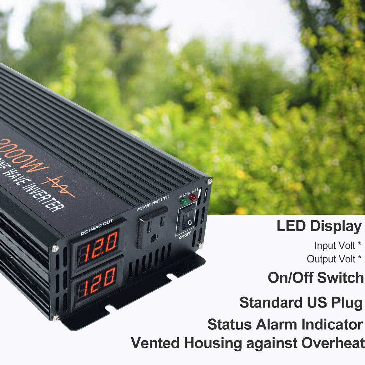 2000W Pure Sine Wave Power Inverter 12v dc to ac 110v 120v J689731