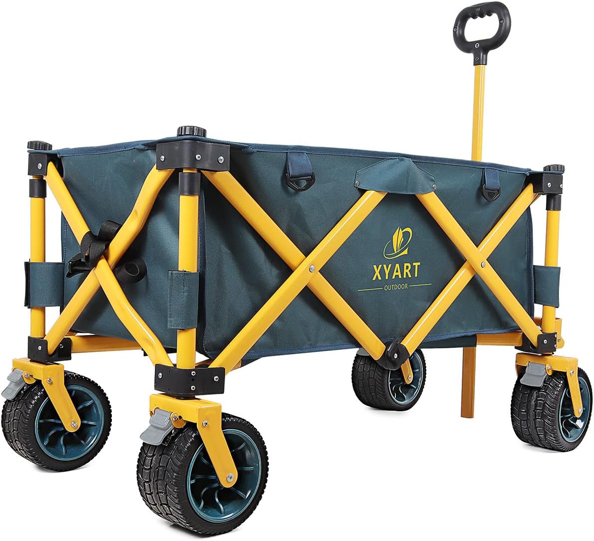 Collapsible Wagon Cart Heavy Duty with Big Wheels Dark Green Yellow XL X704700