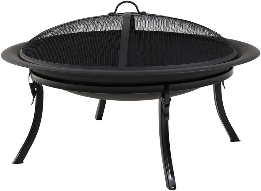 29-Inch Round Wood-Burning Portable Fire Pit Bowl with Spark Screen R401198