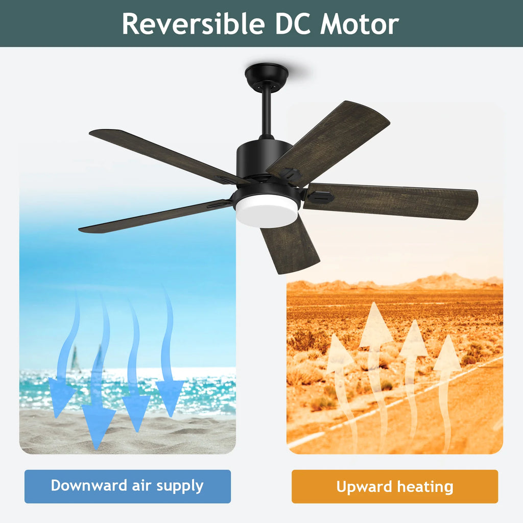 Ceiling Fan with Light and Remote Control, 52 '' 6-Speed Reversible 5 Wood Blades C25541
