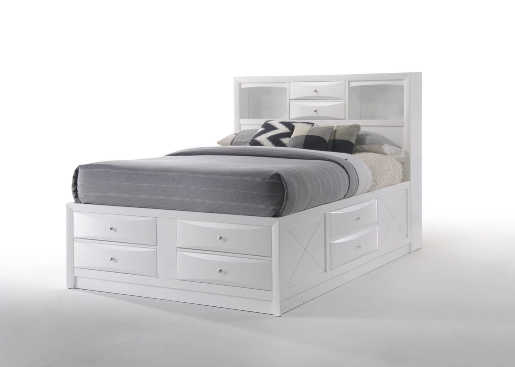 Black Rubberwood Full Bed with Storage V331