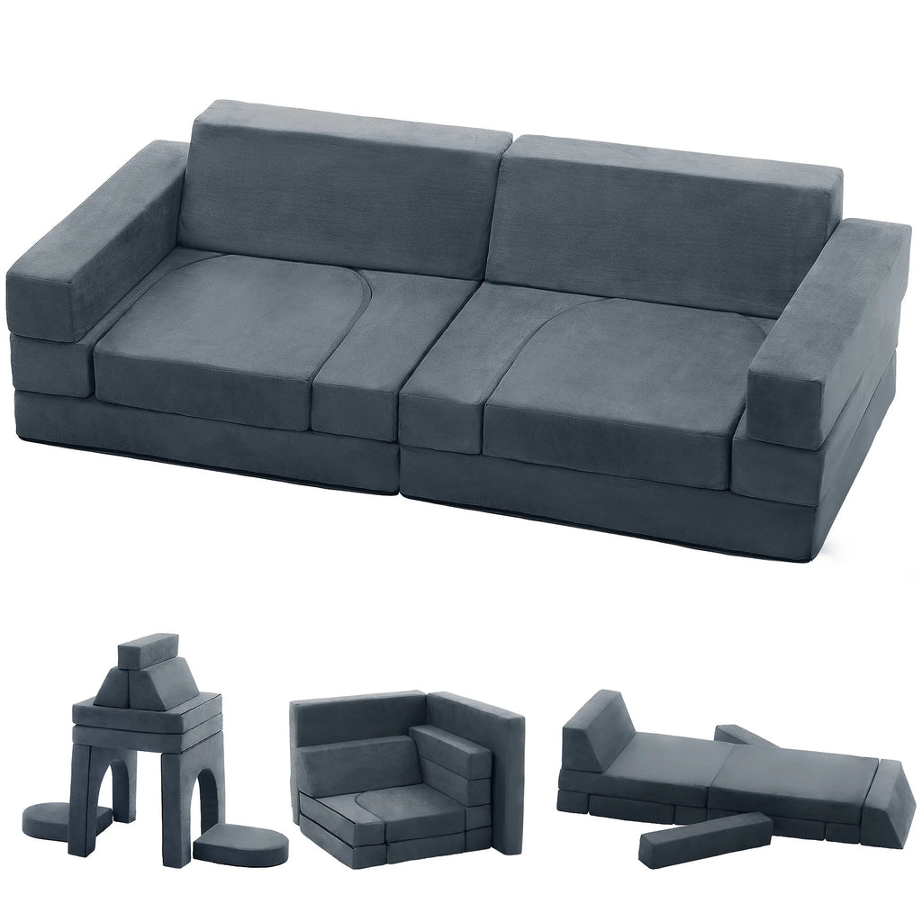 Gray 9-Piece Kids Play Couch D6812