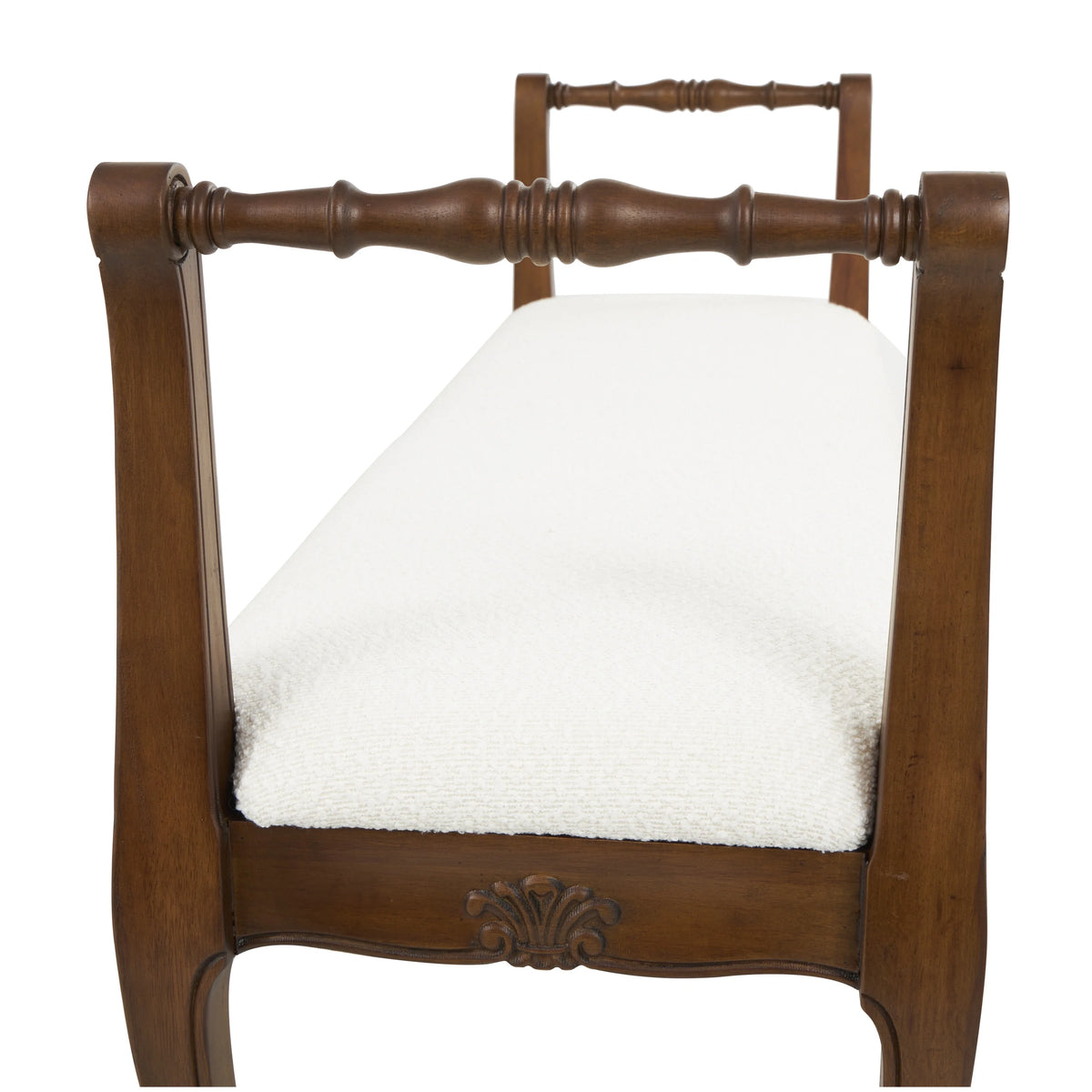 Fabric Arm Bench with Brown Wood Turned Legs C139285