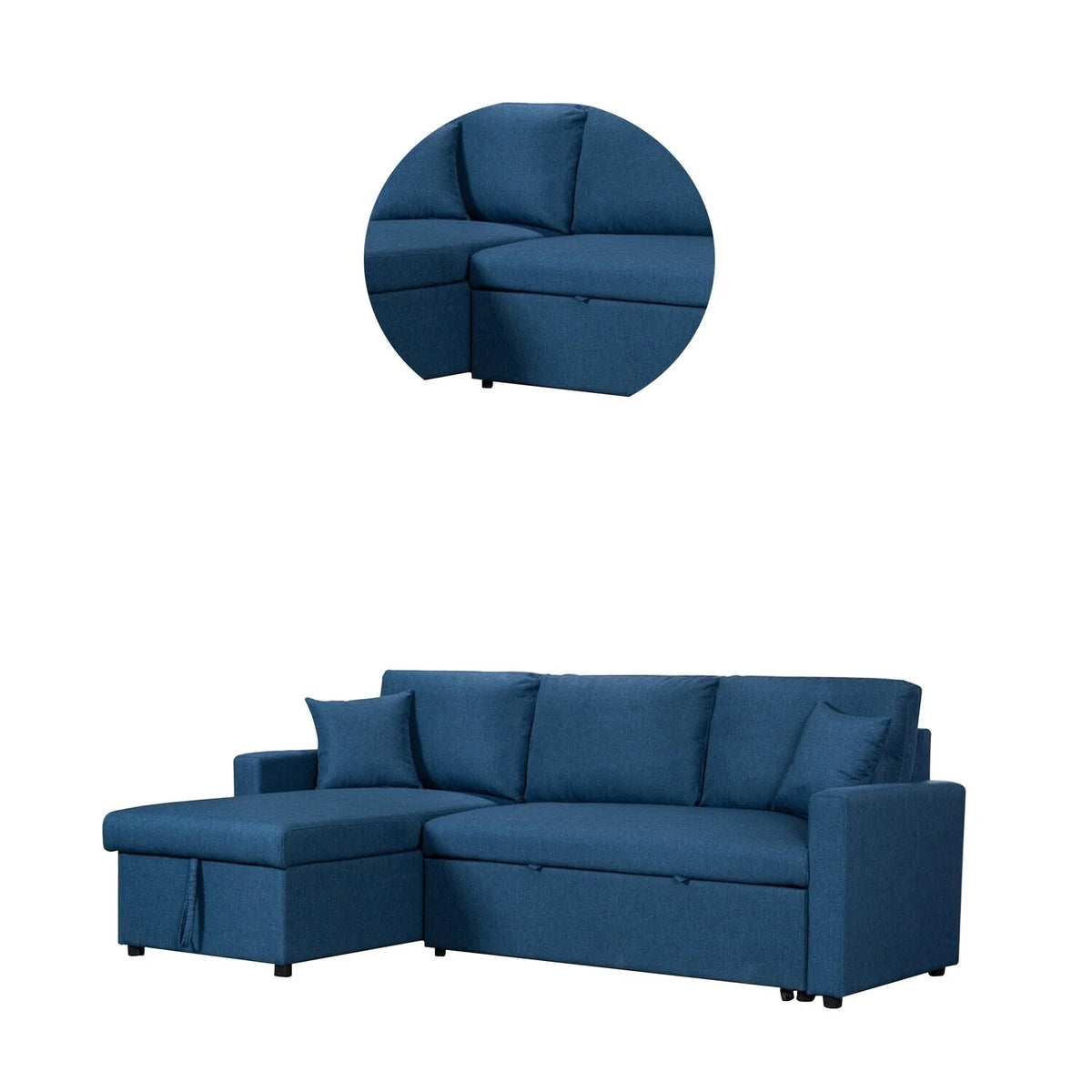 82 Inch Sleeper Sectional Sofa Bed with Storage Chaise, Blue O74608