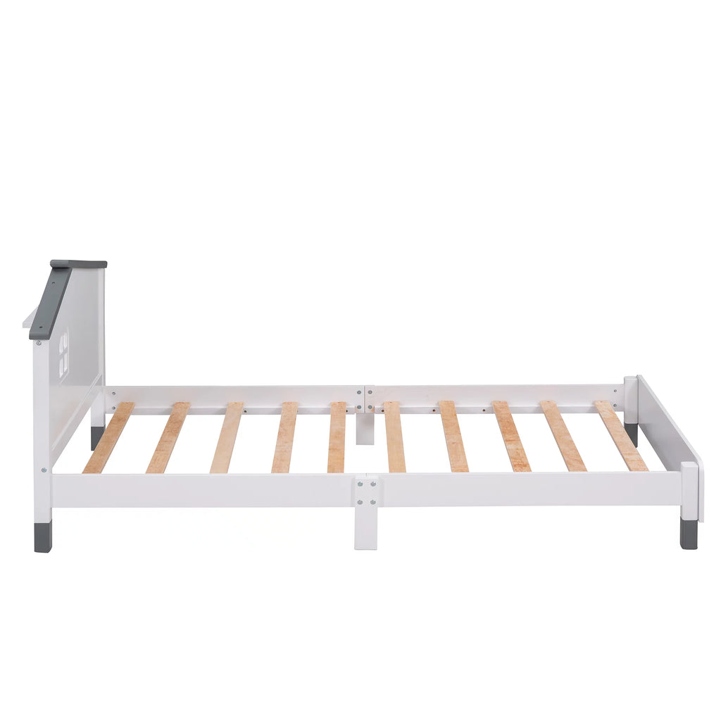 Twin Size Wood Platform Bed with House-shaped Headboard V8939
