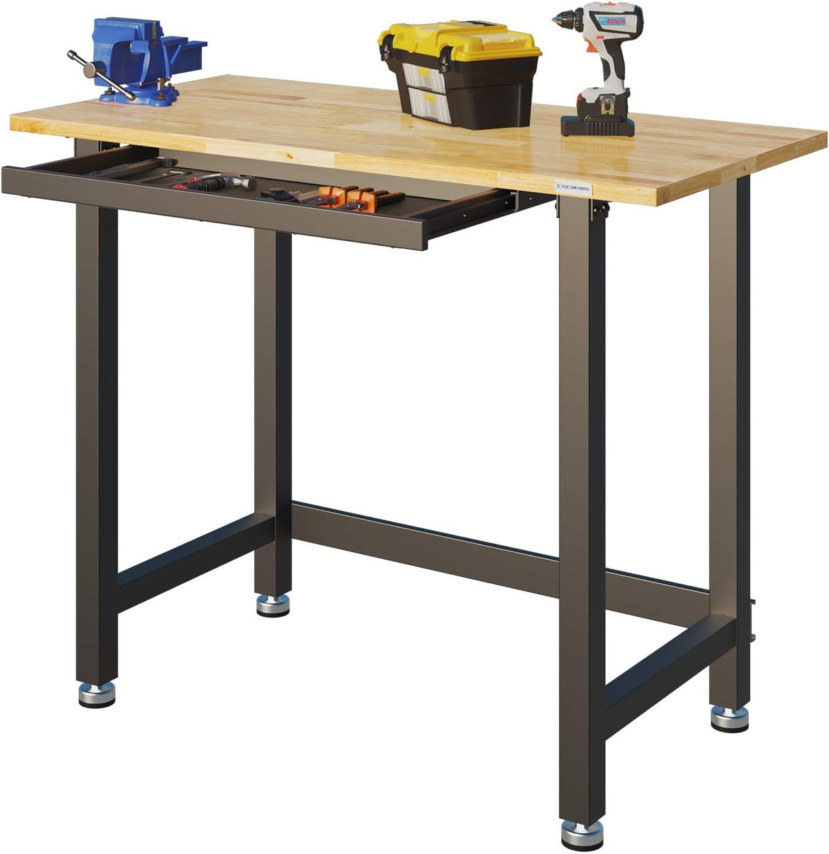 Work Bench with Drawer 3000-lb Capacity 48"x 24" Wood Top Steel Frame S334