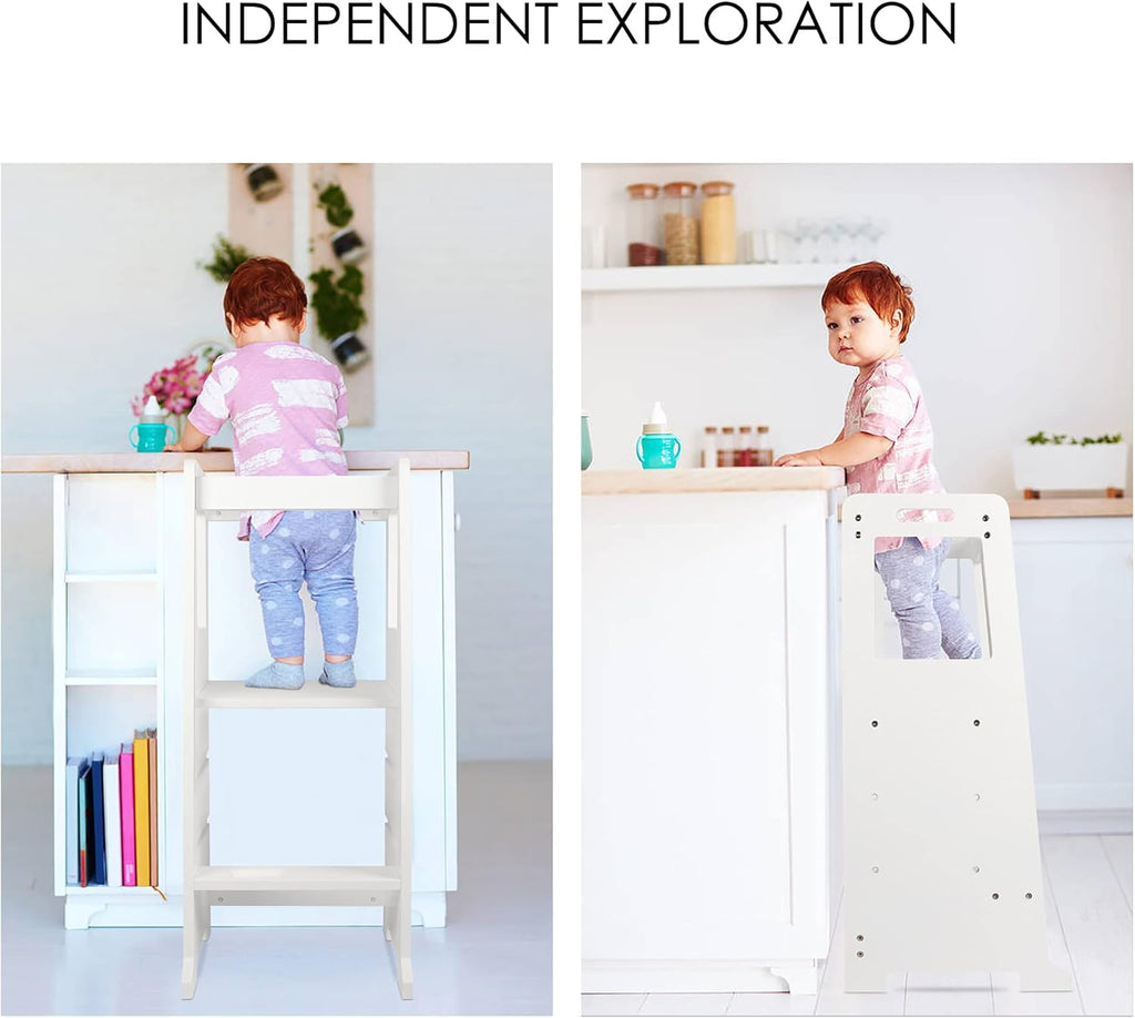Adjustable Wooden Toddler Kitchen Stool with Activity Board O25815