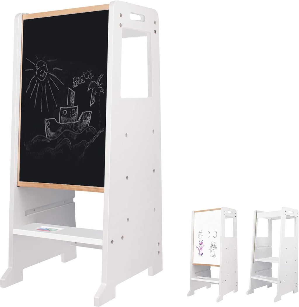 Adjustable Wooden Toddler Kitchen Stool with Activity Board O25815