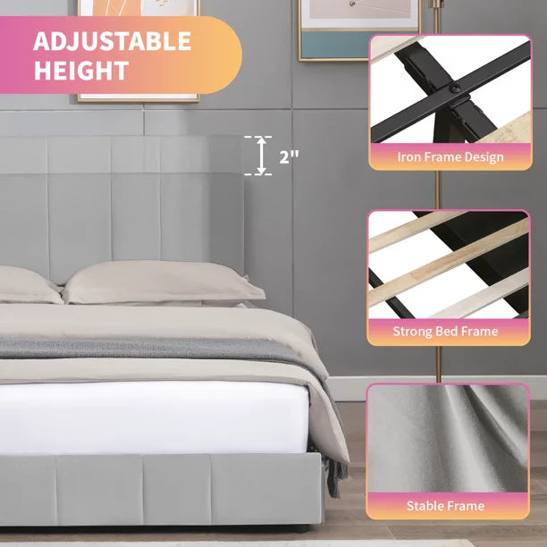 King Size Platform Bed Frame with 4 Storage Drawers and Adjustable Headboard Z208010