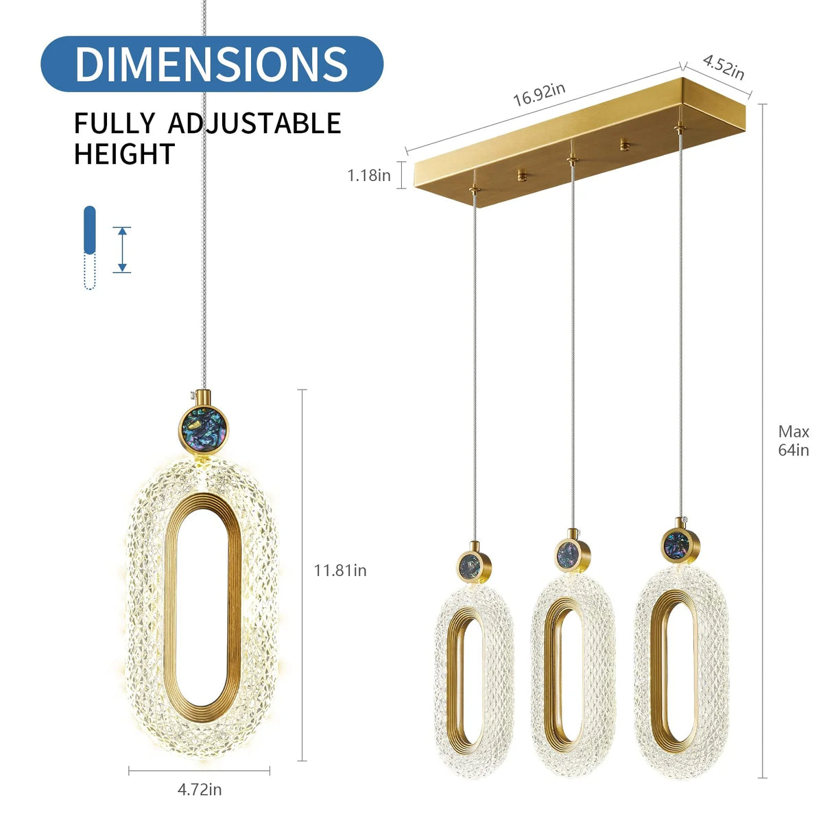 3-Light LED Dimmable Modern Gold Pendant Lighting T817