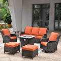 7 Pieces Wicker Metal Frame Patio Furniture Set with Fire Pit Table L6049