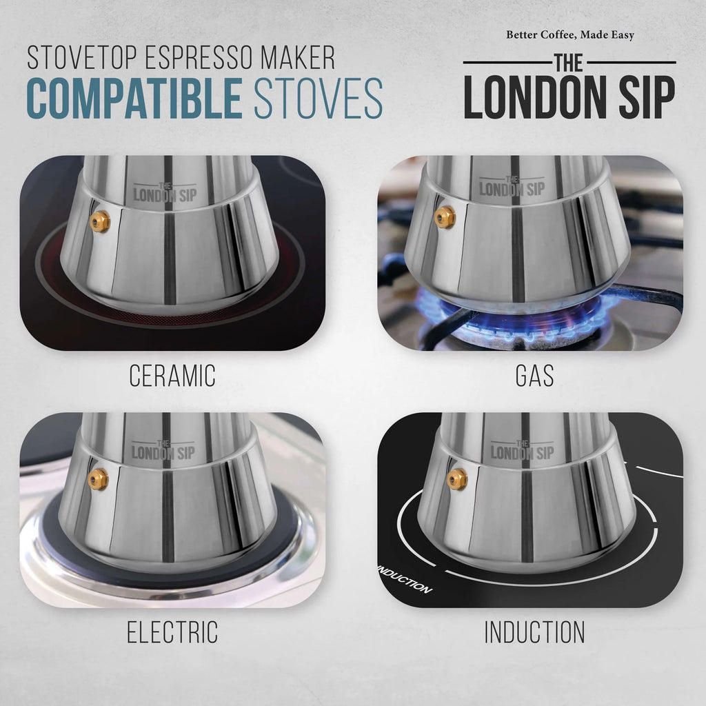 Matte Black Stainless Steel Stovetop Espresso Maker 10 Cup L245
