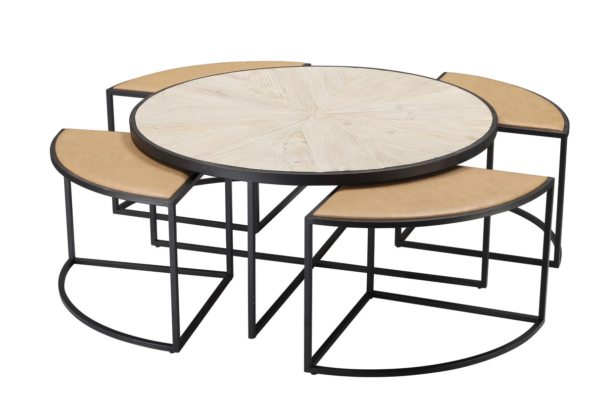 Black Round Coffee Table with 4 Nesting Stools Z345341