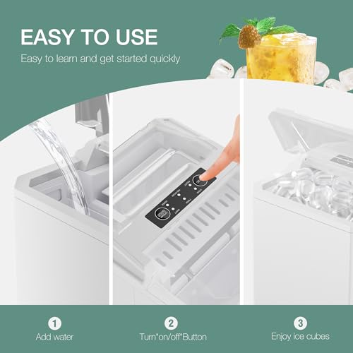 Countertop Ice Maker, 9 Cubes in 6 Mins, 26lbs in 24Hrs, 2 Sizes of Bullet Ice, Auto-Cleaning, Portable Ice Machine with Handle, Basket and Scoop I985794