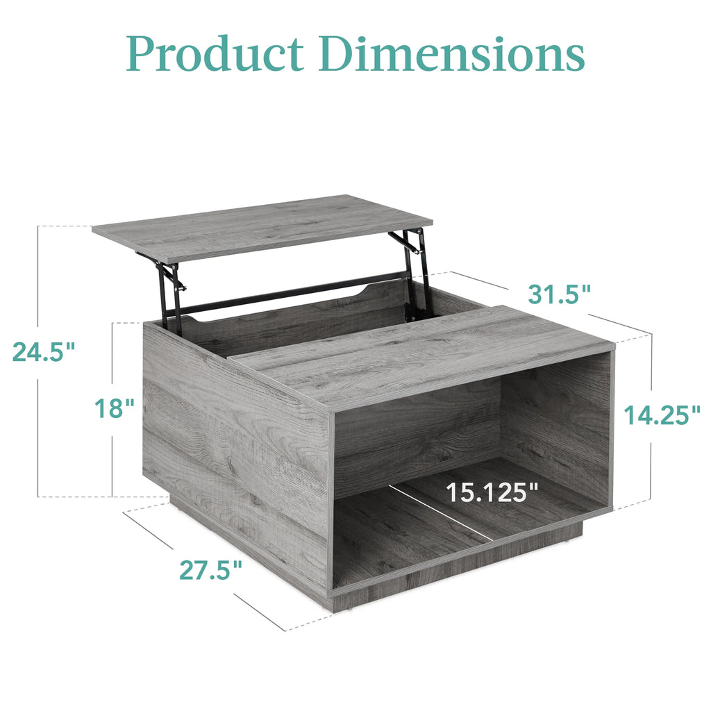 Square Rustic Modern Lift Top Coffee Table with Cubby N611