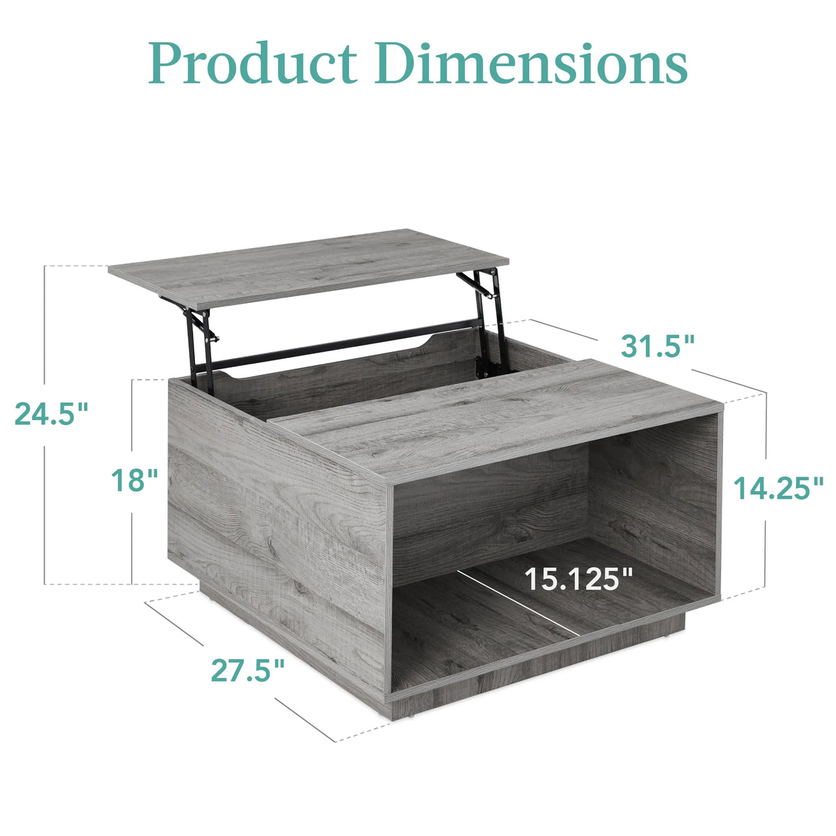 Square Rustic Modern Lift Top Coffee Table with Cubby N611