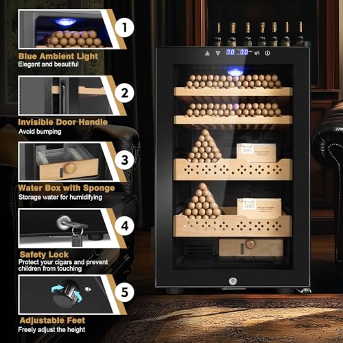 Electric Cooler Cabinet 35L with Temperature and Humidity Control, Spanish Cedar Wood Shelves and Safety Lock S887