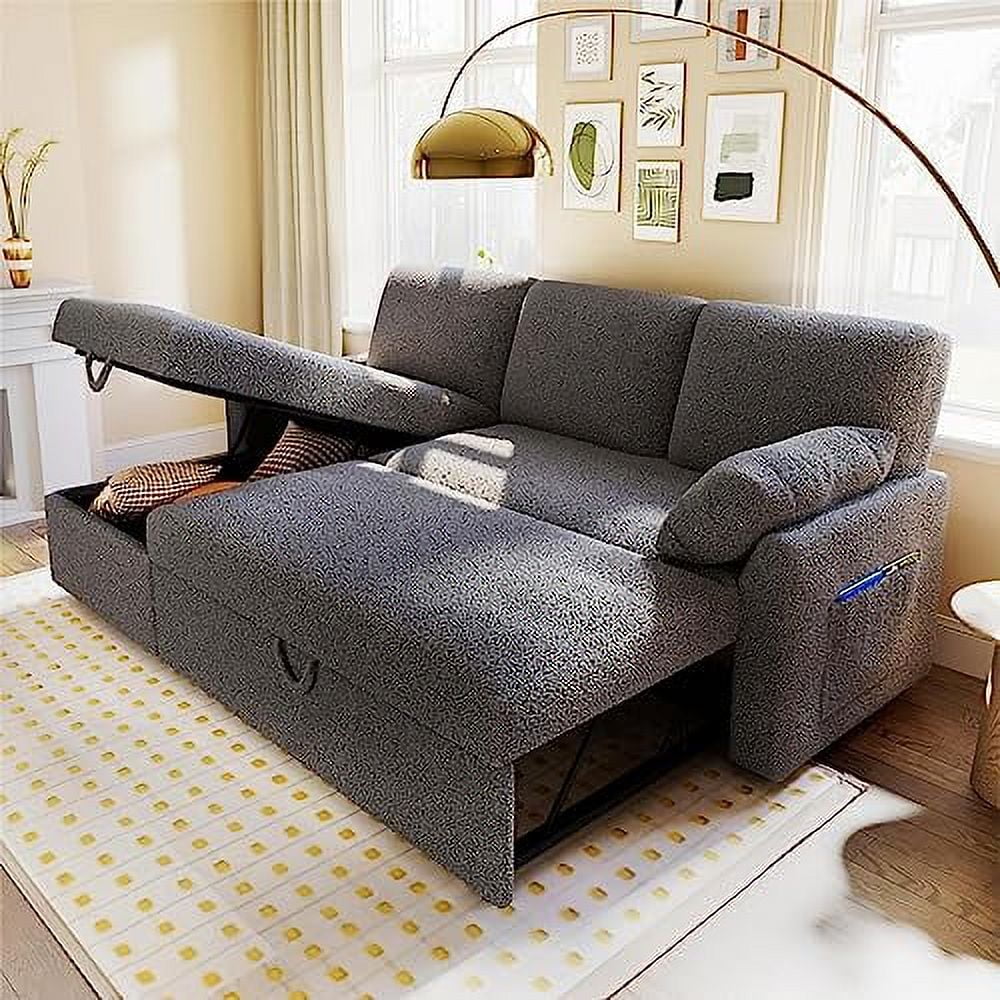 White Sherpa Sleeper Sofa with Storage Chaise D45253