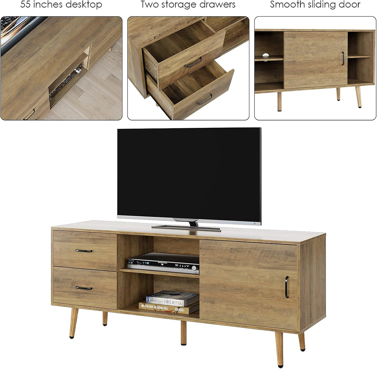 Mid Century Modern Wood TV Stand with Sliding Door R397735