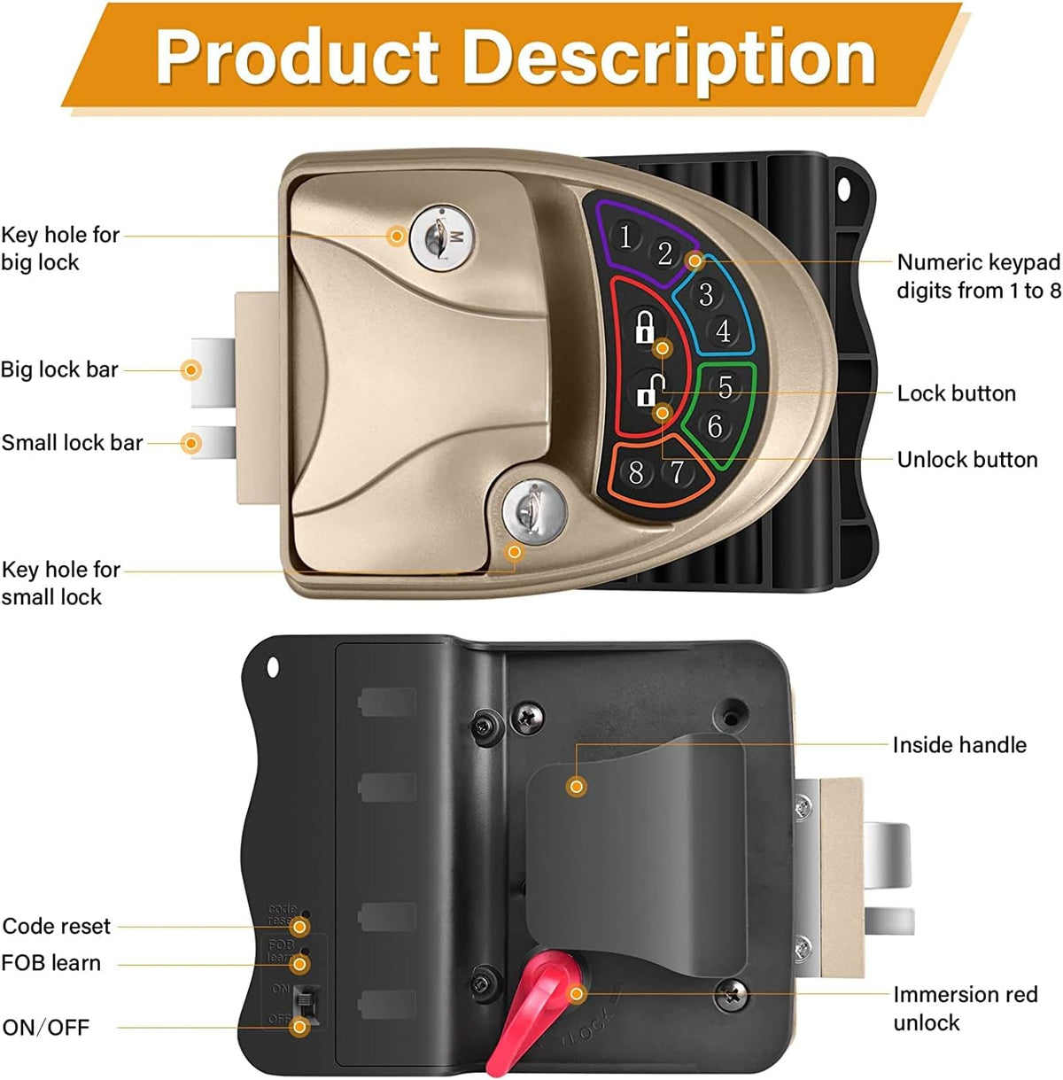 Waterproof RV Door Lock with Backlit Keypad N878