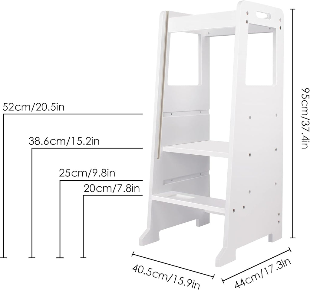 Adjustable Wooden Toddler Kitchen Stool with Activity Board O25815