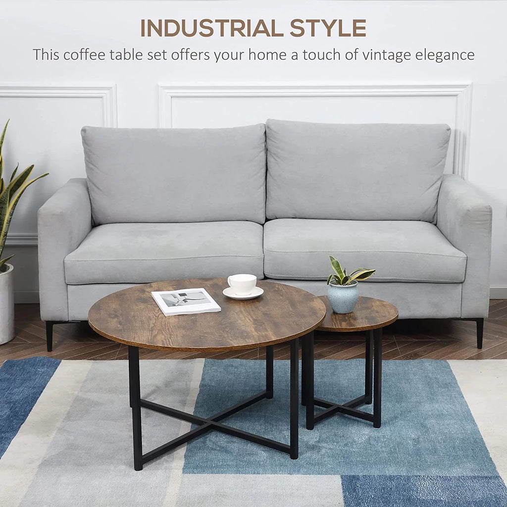 Set of 2 Round Coffee Table with Metal Frame L67673
