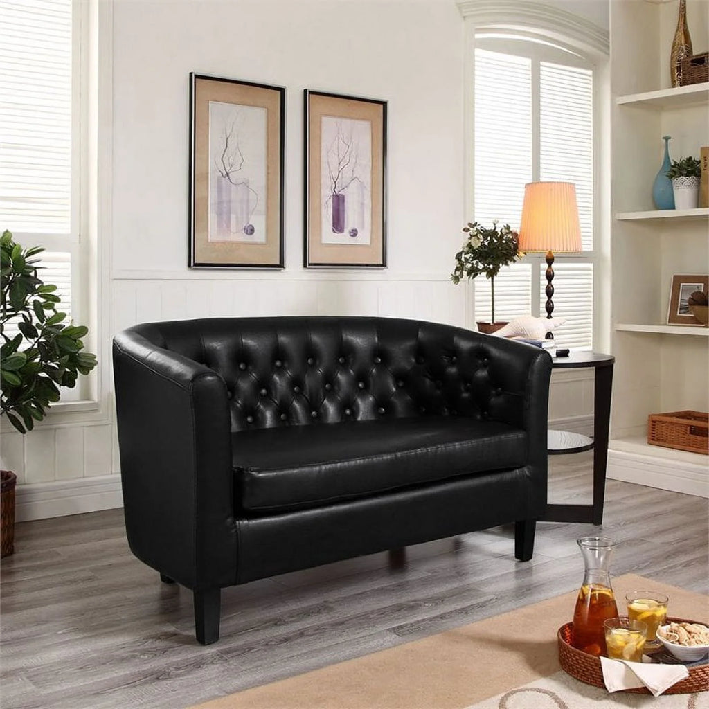 Black Faux Leather Tufted Loveseat U2651