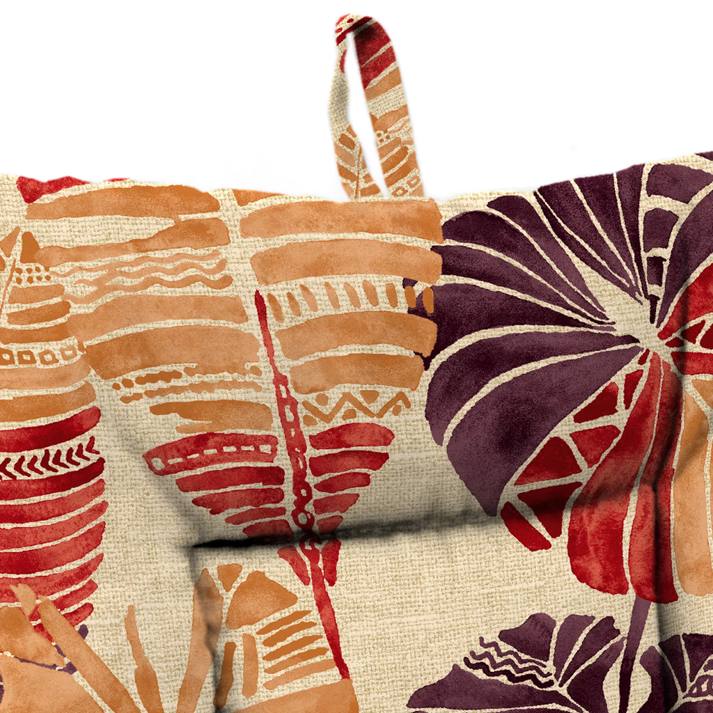 Beige Leaves Rectangular Outdoor Chair Cushion with Ties U148