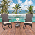 3 Pcs Outdoor Rattan Wicker Rocking Chair Bistro Set with Glass Coffee Table P43923