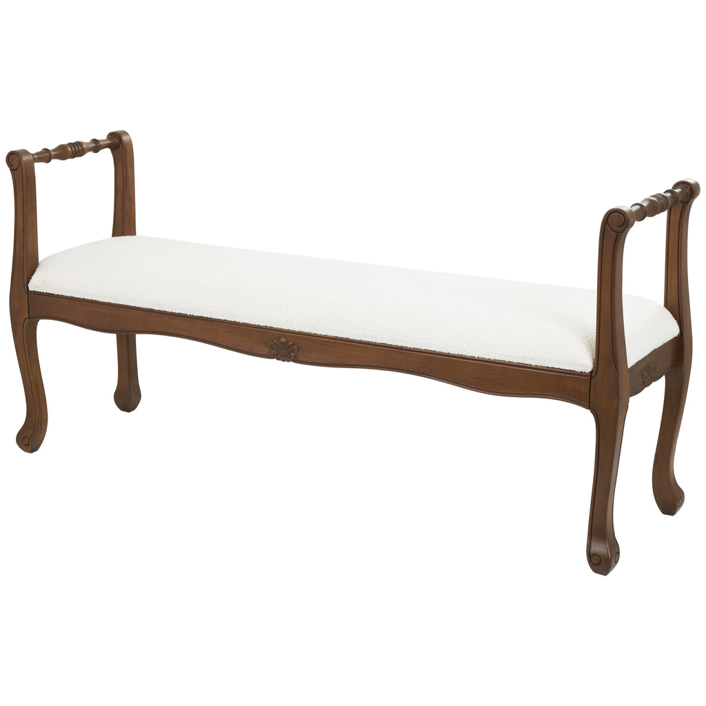 Fabric Arm Bench with Brown Wood Turned Legs C139285