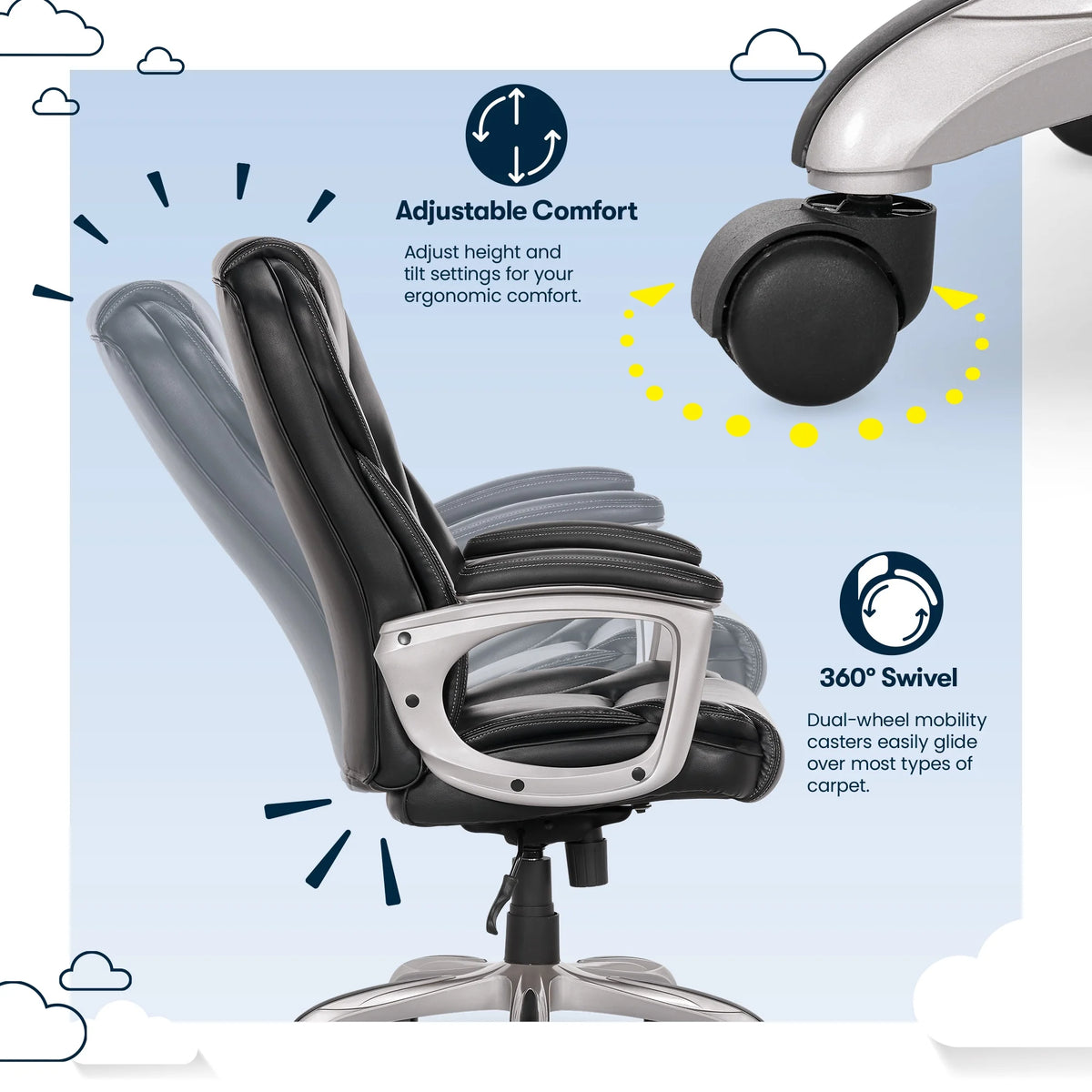 Black Bonded Leather Office Chair with Memory Foam Y980