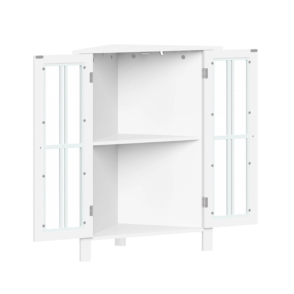 White Two-Door Wood Corner Cabinet R3495